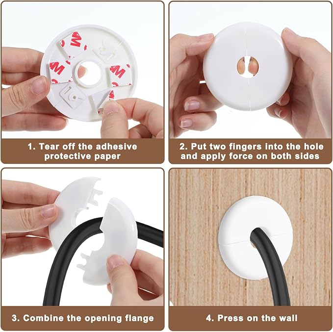 2 Pcs Wall Split Flange, ABS Round Self Adhesive Escutcheon Plate, 17mm Buckle Design Plumbing Cover Plates for Faucet, Bathroom, Kitchen, Toilet Decorative (White)