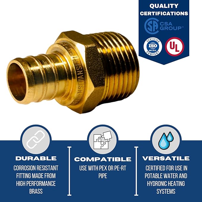 XFITTING 3/4 inch Pex x 3/4 inch Male NPT Adapter, 24-4-2=5X, 5 Pieces