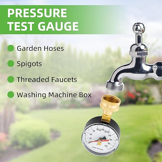 0-200 PSI Water Pressure Test Gauge for Home Faucet, House Tube, Hose Measurement, 2-1/2" Dial 3/4" Female Garden Hose Thread Connection Gauge with Red Indicator