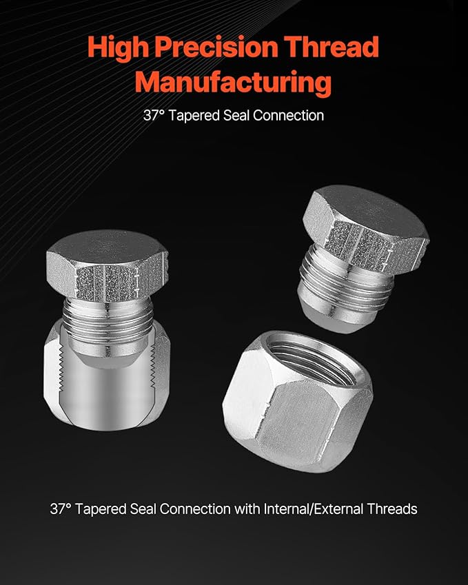VEVOR 72 PCS JIC Hydraulic Fittings, Heavy Duty Master Industrial Hydraulic Cap and Plug, Hose Tube and Pipe Fitting Kit Cap and Plug Kit Precision Threading in 37° Dash Sizes 4 6 8 10 12 16