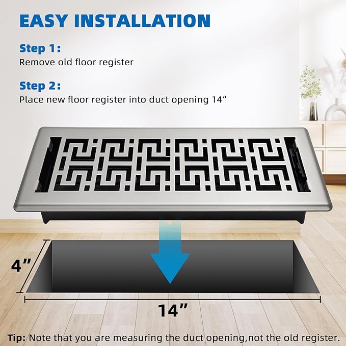 Floor Register 4x14 Inches - 3 Pack Heavy Duty Walkable Steel Floor Vents Easy Adjust Air Supply Lever Decorative Floor Vent Covers for Home Floor/Room/Sidewalk