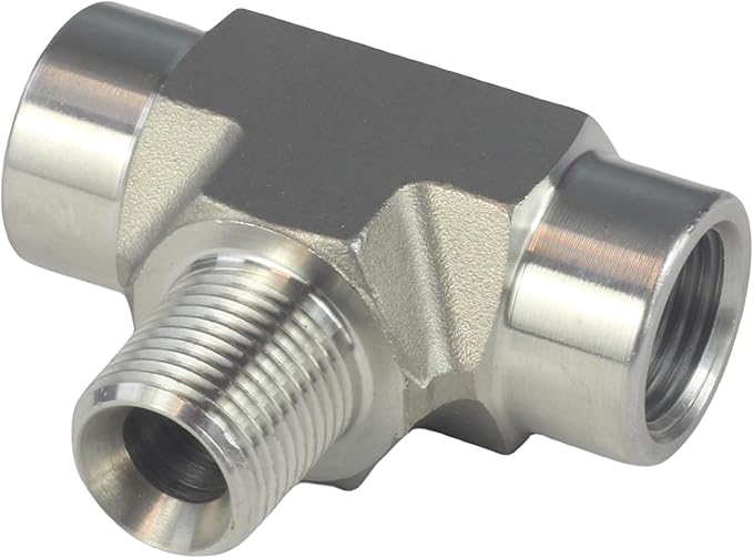HFS(R) 304 Stainless Steel Forged Pipe Fitting NPT Tee, 3/8" NPT Female x 3/8" NPT Male x 3/8" NPT Female, 3 Ways Branch Tee Connector Pipe Fitting