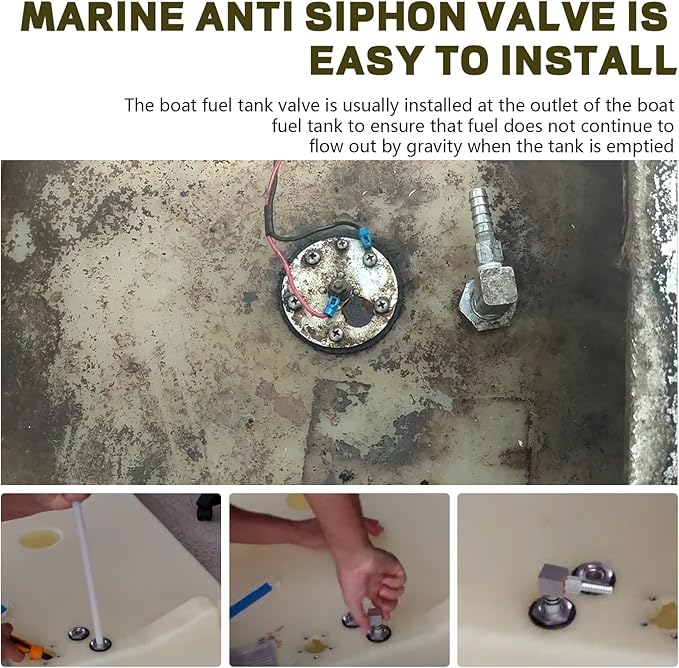 Marine Anti Siphon Valve Replacement for Boat Fuel Tank Pickup Tube to Prevents Fuel Theft and Fuel Spillage of Gas Tank Outboard, with 1/4" NPT, 3/8" Hose for Marine Fuel Tank Valve - Aluminum 2 PCS