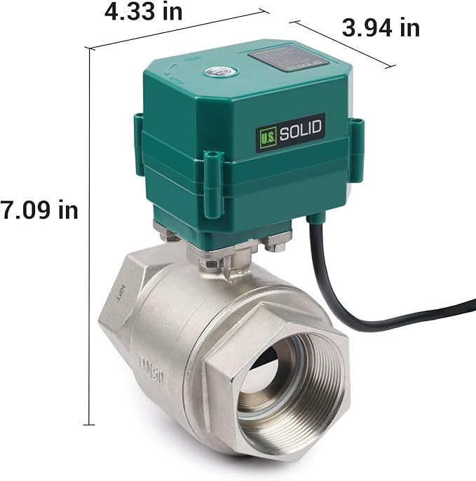 U.S. Solid 2" Motorized Ball Valve with US Plug 110VAC Stainless Steel Electrical Ball Valve,Auto Return, Normally Closed, IP65(8-PACK)