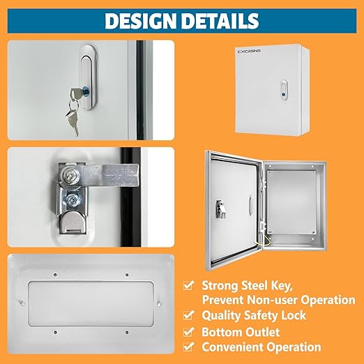 Outdoor Electrical Box 20 x 12 x 10''D NEMA 4X Enclosure Steel Box, Waterproof & Dustproof Outdoor/Indoor Lockable Electrical Junction Box, with Mounting Plate