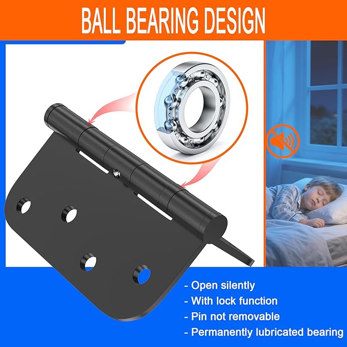 3-Pack Stainless Steel Hinges, Exterior Door Hinge, Ball Bearing Door Hinge, 4 inches, Right - Angle with 5/8 - inch Rounded Corners, Heavy - Duty Hinge, Suitable for Commercial Indoor and Outdoor Use