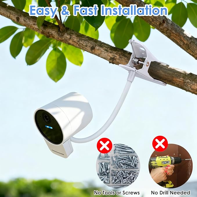 2Pack Flexible Camera Mount for SimpliSafe Outdoor Camera Series 2/1st Gen, Adjustable Clamp Holder Stand, No Drilling Mount for Indoor and Outdoor(White)