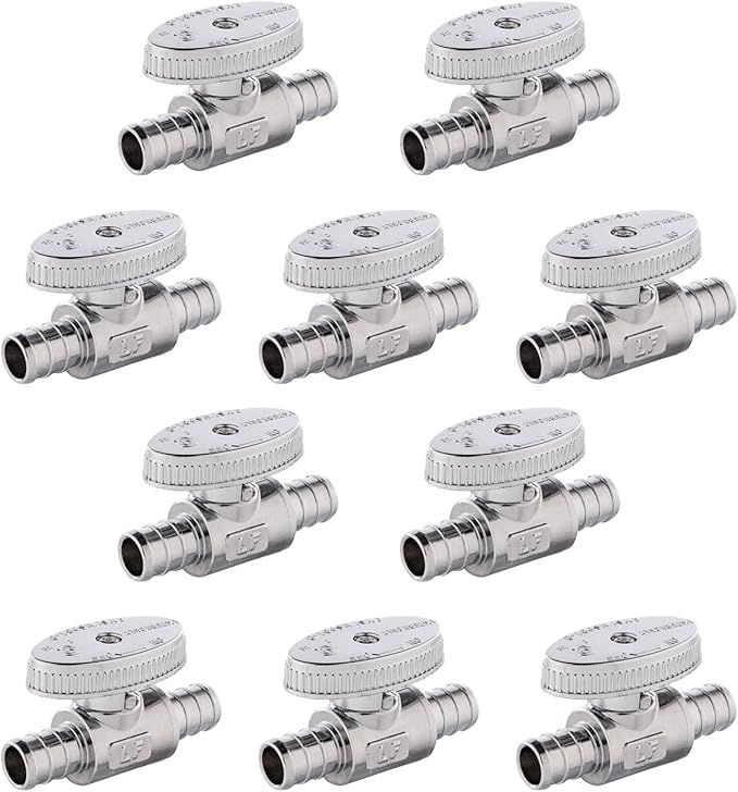 (Pack of 10) EFIELD 1/4 Turn Straight shut off Valve Barb Crimp 1/2" Pex X 1/2" Pex Chrome Plated, ASTM F1807,(VALVE105-10PCS)