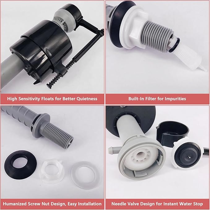 Saillong 2 Sets Toilet Float Replacement Kit, Universal Toilet Flusher Replacement Kit and 2 Inch Flapper Replacements, High-Performance Tank Water Control and Fill Valve