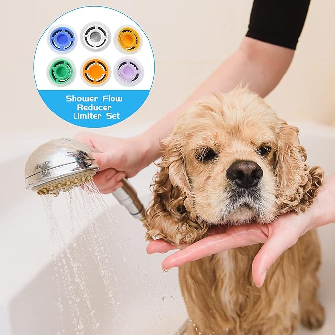 Honoson 4 Set Shower Flow Reducer Limiter Set 1/2 Inch Flow Restrictor Control Valve for Fixed Handheld and Shower Head 1.2/1.5/1.8/2/ 2.2/2.5 Gpm