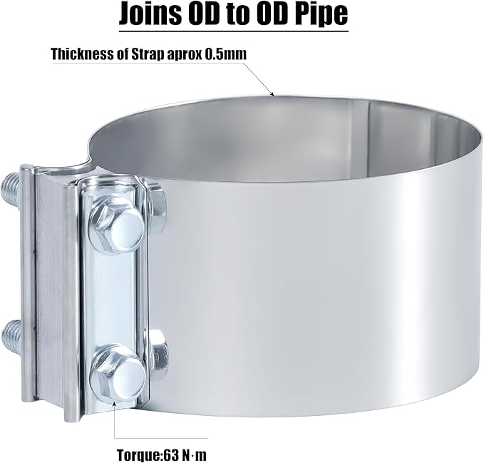 4 Inch Exhaust Clamp,4 Inch Butt Joint Exhaust Muffler Pipe Band Clamp Sleeve Coupler Stainless Steel(1PCS)