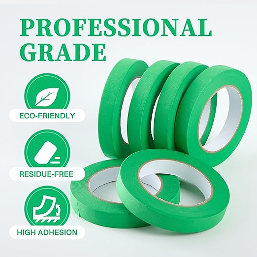 Green Masking Tape,Painters Tape,Green Painters Tape for Automotive paniting,DIY Paper Arts & Crafts, Spraying Drywall Paint, No Residue & Easy to Clean Up,6pcs 0.7in. X 54 Yd Painter's Tape