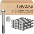15 Pack 1/2-13 x 4'' Hex Head Cap Screw Bolt 304 Stainless Steel Half Thread External Hex Drive Screw Bolt Fastener for Wet Outdoor Metal Framing Concrete Reinforcement Railing Trellises