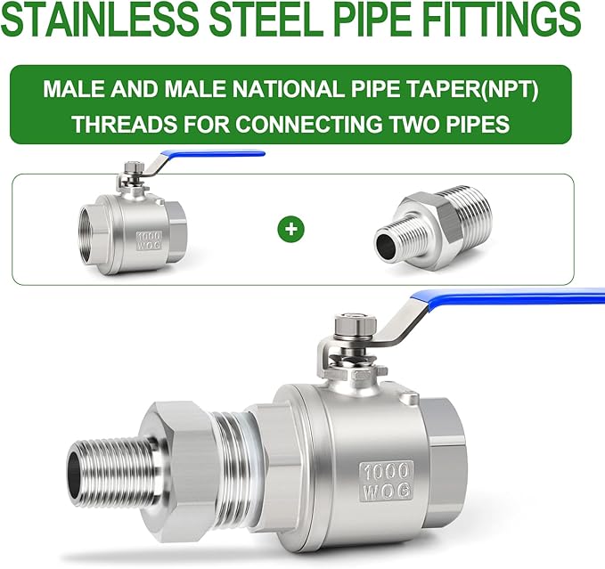 TAISHER 5PCS 304 Stainless Steel New Hex Nipple, 1/2" NPT Male x 1/4" NPT Male, Reducing Pipe Adapter Fitting