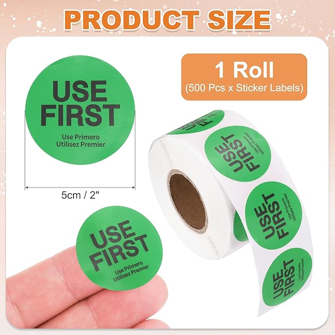 PATIKIL 500 Pcs USE First Stickers, 2 inch Round Use First Stickers Food Service Circle Inventory Control Adhesive Labels for Food Service Kitchen Restaurants Retail Storage Date, Green