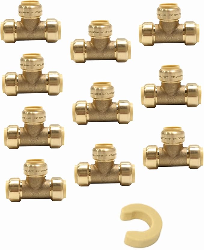10 Pieces EFIELD 3/4 Inch Tee Push-Fit Fitting to Connect Pex, Copper, CPVC with a Disconnect Clip,(PF083)