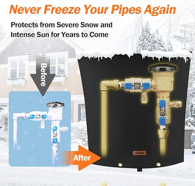 Backflow Preventer Pipe Insulation Cover (5°F) - Irrigation Sprinkler Valve Insulated Pouch - Water Well Pump Cover - Sturdy 5 Layers for Winter Freeze Protection, 30" W x 30" H, Black