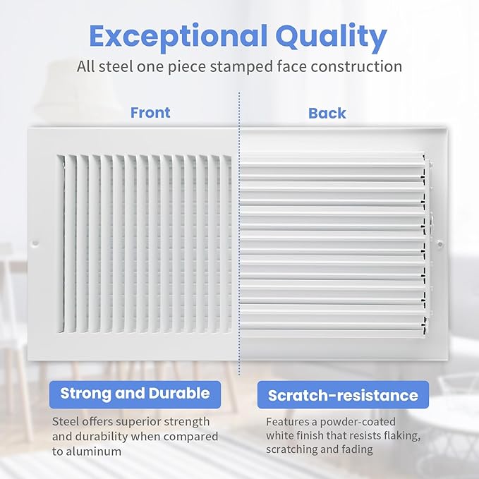 16 x 8 Inch [Duct Opening] Air Vent Covers for Wall or Ceiling - High Airflow 2 Way Steel Ventilation - Adjustable Wall/Ceiling Register, 17-3/4 Inch x 9-3/4 Inch [Overall Dimensions]