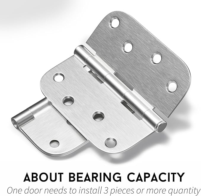 goldenwarm 18 Pack 4 inch Brushed Nickel Door Hinges Satin Nickel Exterior Door Hinges - Residential Hinges for Interior and Exterior Doors, 5/8" Radius Corners, Iron