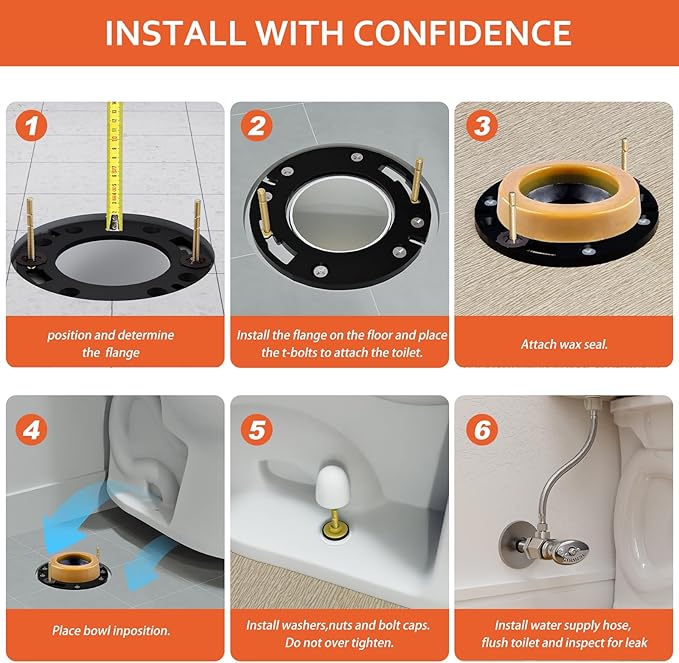 Toilet Wax Ring Replacement Kit with Flange & 16" Water Supply Line (7/8 in. Ballcock x 3/8 in. Comp) – Toilet Installation Kit, 3"/4" Drain Compatible, Toilet Flange Repair Kit