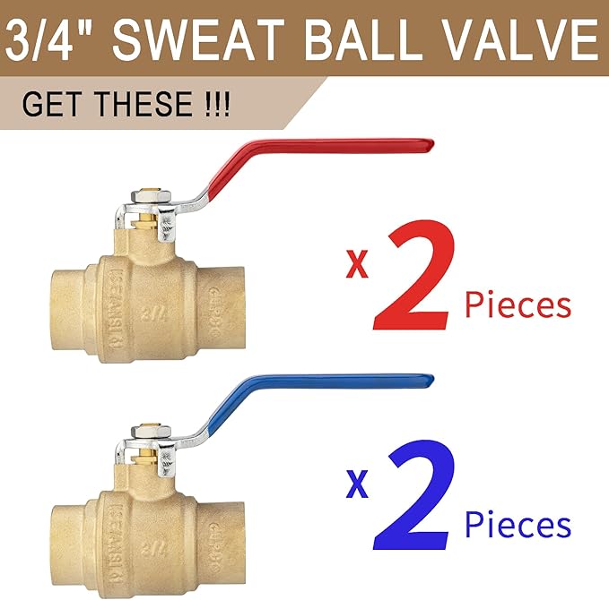 [4 Pieces] Lingmfg 3/4" Sweat Ball Valve Shut Off Valve LING-BV1-3/4FSWT-4