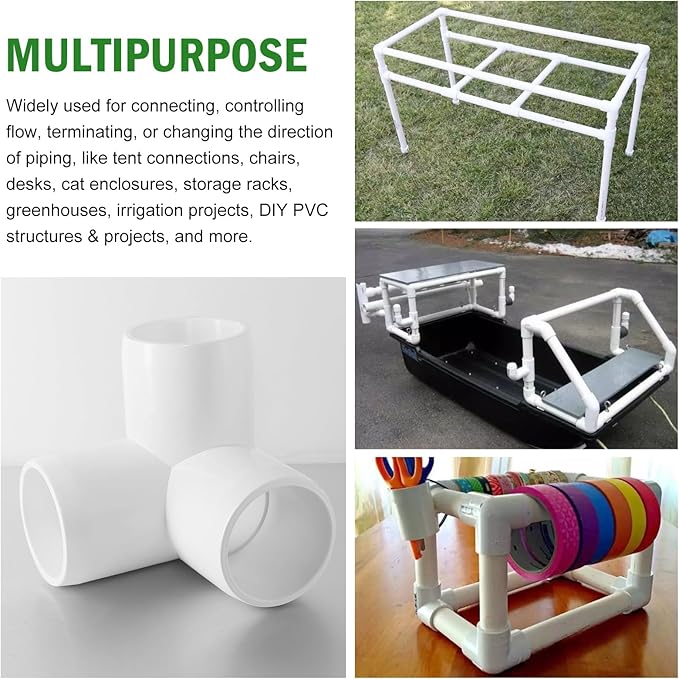 3 Way PVC Pipe Fittings 1 Inch, Zernmiarder White PVC Elbow Corner Side Outlet Tee Fitting, SCH40 Furniture Grade Pipe Connectors - Fits 1" Polyvinyl Chloride Pipes, 4 Pieces