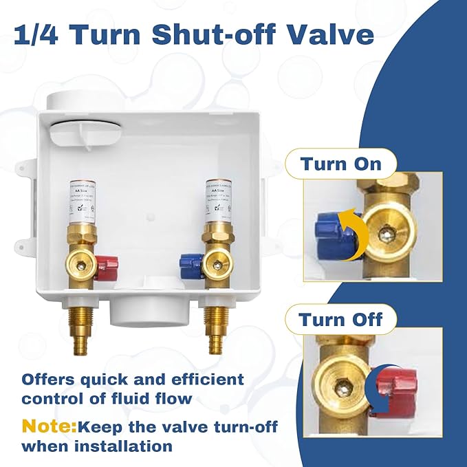 10-PACK GUOFIS Washing Machine Outlet Box with Copper Water Hammer Arrestor, PEX Laundry Washer Box with Central and Side Drain Design(1/2"PEX Crimp Connection Inlet X 3/4"MHT Outlet)(WM012-10Pack)