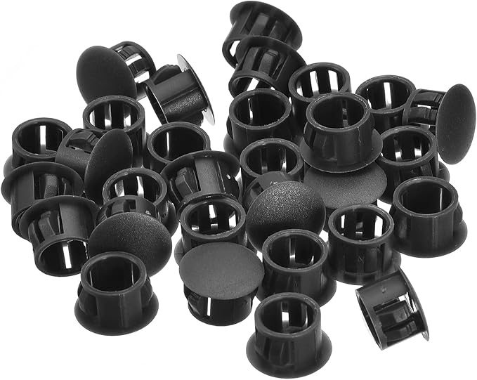 uxcell 13mm(33/64") Plastic Hole Plugs, 36Pcs Flush Type Panel Round Snap in Fastener Knockout Locking Plugs for Furniture Insert End Caps Panels, Black