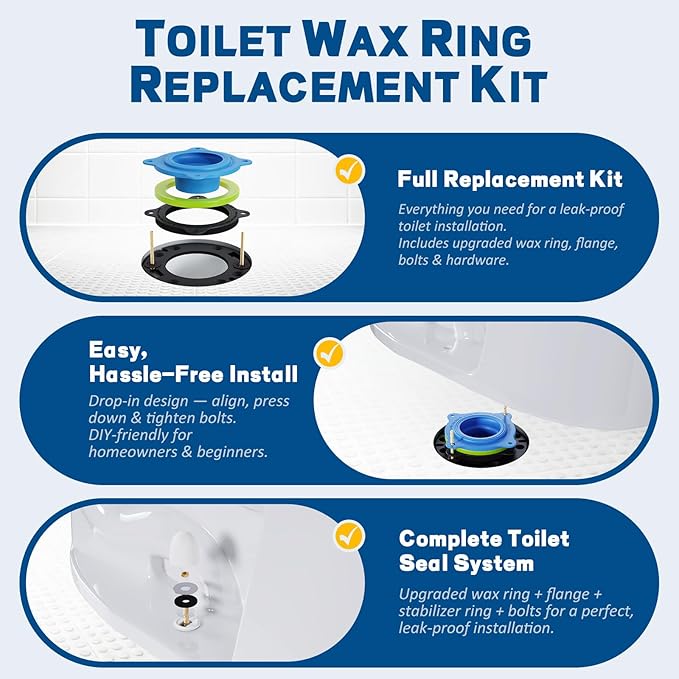 NEEXAN Toilet Flange Repair Kit – Toilet Wax Ring Replacement Kit with Elastic Wax Ring, Rubber Toilet Gasket Seal Kit with Nuts, Washers & Bolt Caps