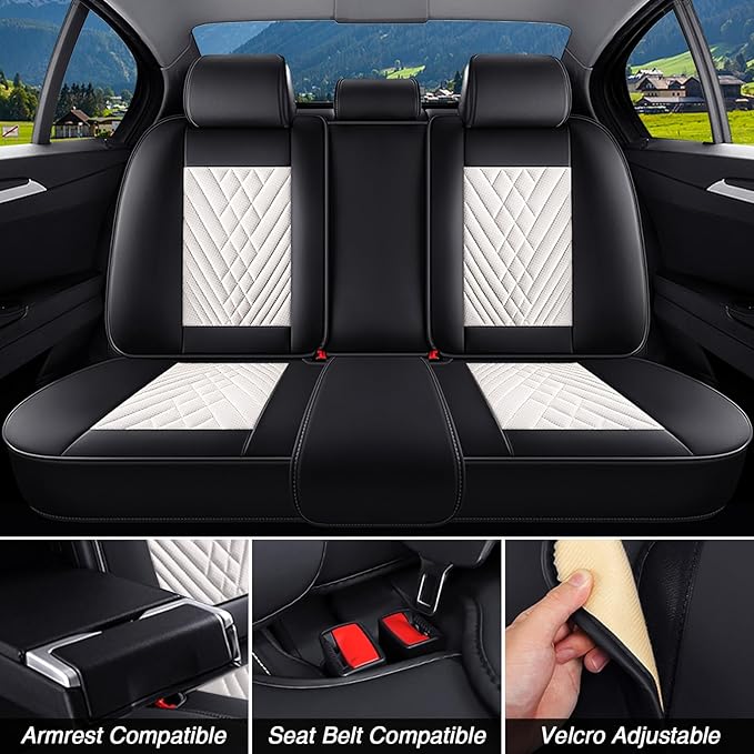 Car Seat Covers for Jaguar E-PACE 2018-2024,Breathable Nappa Leather Car Seat Protector,Full Seat Cover Automotive Seat Cushion with Airbag Compatible(5 Seats,Black-White)