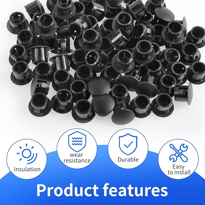 50 Pcs OD 0.307"(7.8mm) Black Hole Knockout Locking Plugs,Plastic Nylon Round Drilling Hole Plugs,Flush Type Panel Round Snap in Fastener,Tube Fastener Cover for Furniture Insert End Caps