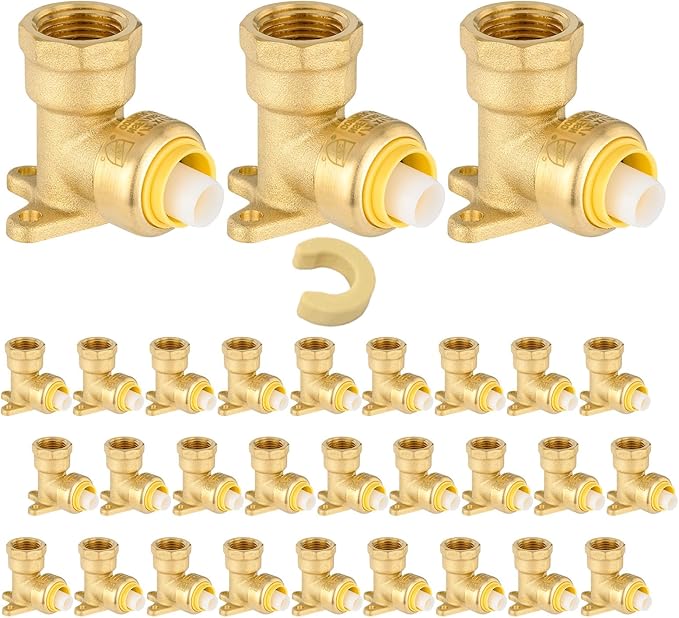 30-Pack Niikappu Push fit Drop Ear Elbow, 1/2 Inch x 1/2 Inch Female NPT Drop-ear Elbow Brass Push Fittings for PEX, Copper, CPVC, PE-RT Pipes, with Disconnect Clip