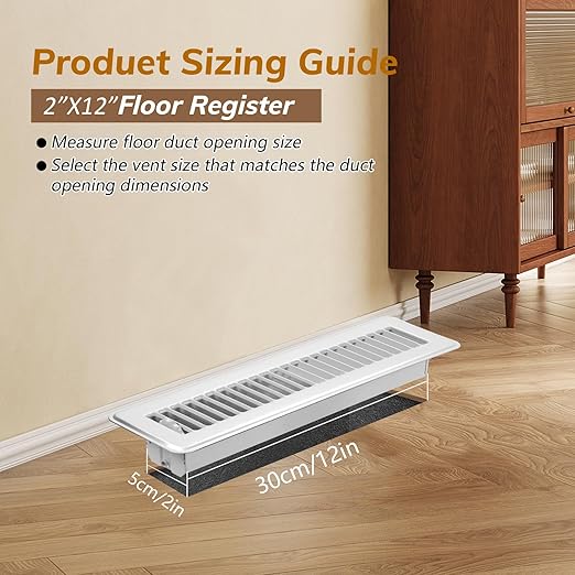 2PCS Floor Vents Floor Registers 2x12 Inch, Heavy Duty Metal Hot Air Vent Covers 2x12 Inch with Rust-Proof Finish for Home Heater Floor Vent Grilles and Vents