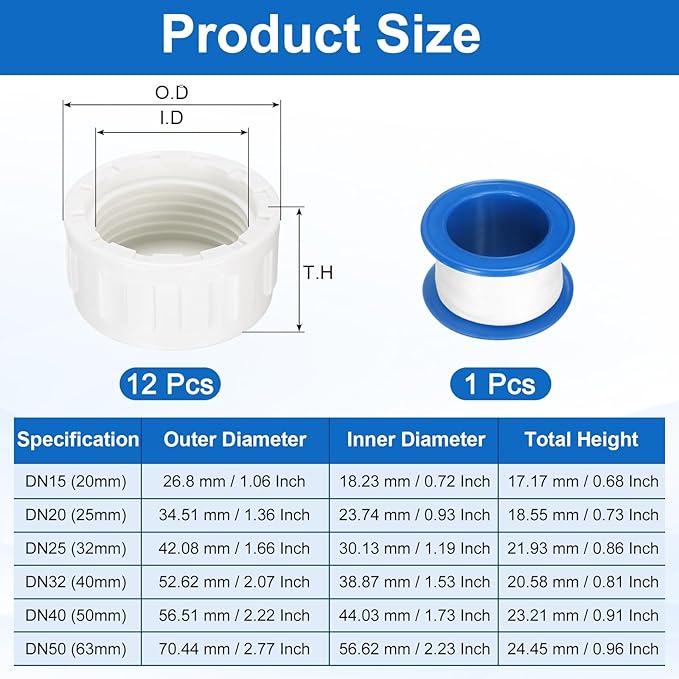 uxcell 5Pcs 1 Inch PT Female Thread PVC Pipe Fitting Cap, Cleanout Water Drain End Caps, Pipe Plug Socket Fittings with Tape for Water Heater Supply Lines, Plumbing, White