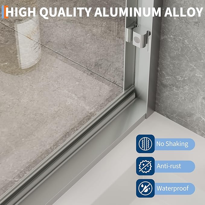 Bypass Sliding Shower Door - Double 6mm Tempered Glass with Easy-Clean Finish, Space Saving Aluminum Alloy Frame, 56 to 60 Inch Adjustable Width x 72 Inch Height, Brushed Nickel Enclosure
