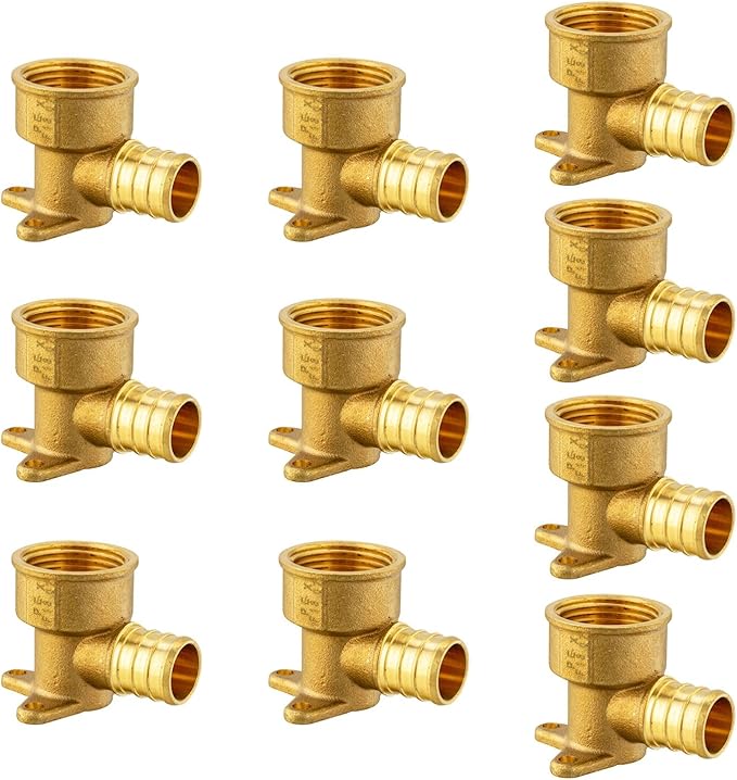 (Pack of 10) EFIELD Pex 3/4 Inch X 3/4 Inch Female NPT Drop-ear Elbow Crimp Brass Fittings, For Potable Water, ASTM F1807,(PEX1807169)
