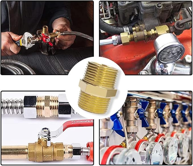 Hooshing 2PCS Brass Hex Nipple 1" NPT Male to Male Pipe Fittings Coupling Connector