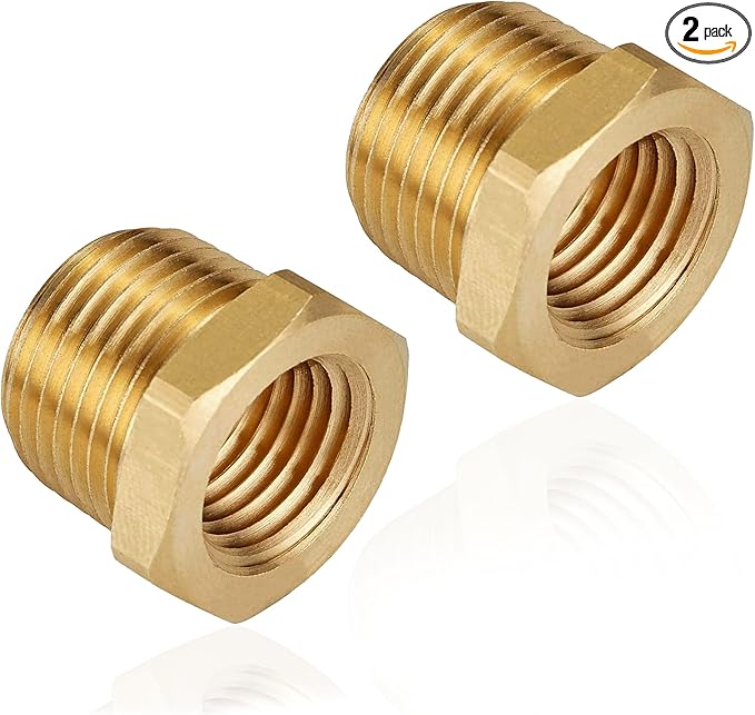 ZOUNI 2pcs Brass Reducer Hex Bushing, 1" NPT Male to 3/4" NPT Female Heavy Duty Brass Threaded Pipe Fitting Reducer Adapter (1"MNPT - 3/4"FNPT)