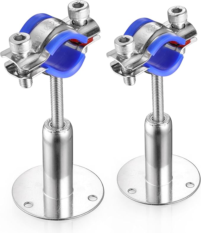 6PCS 304 Stainless Steel Wall Mount Ceiling Mount Pipe Supports,Suitable for OD Pipe 15-19mm,Adjustable Height 50-100mm,Adjustable Pipe Strap Clamp with Screws