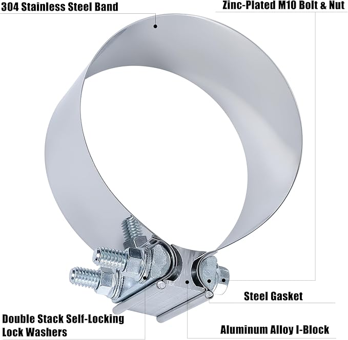 4 Inch Exhaust Clamp,4 In Butt Joint Exhaust Muffler Pipe Band Clamp Sleeve Coupler Stainless Steel(4PCS)