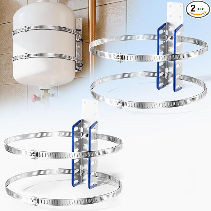 Quickstrap Expansion Tank Mounting Bracket, Thermal Expansion Tank Support, Water Tank Bracket Holds up to 5-Gallon Water Heater Tanks & 13-Inch Diameter Cylinders (2 Set)