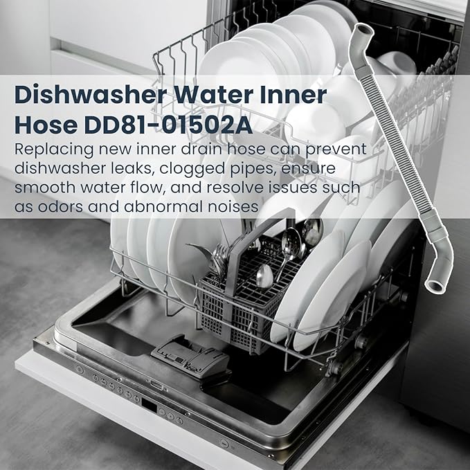 DD81-01502A Universal Dishwasher Water Inner Hose Replacement, Fit for Samsung Dishwasher Drain Hose, Plastic, Gray (Long 15.75in)