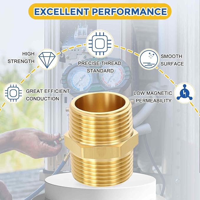 1 Pack Brass Pipe Fittings, 1" Male NPT to 1" Male NPT Brass Hex Nipple, Male Pipe Adapter Reducer for Air, Oil, LP