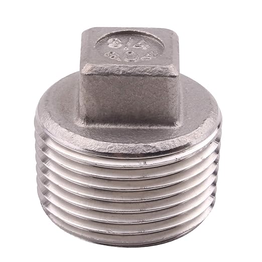 Stainless Steel 304 Cast Pipe Fitting, Square Head Cored Plug, Class 150, 3/4'' NPT Male,Pack of 2