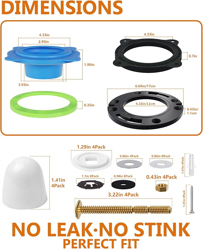 Toilet Flange Repair Kit with Elastic Wax Ring- Premium Toilet Seal and Gasket Replacement, Fits 3"/4" Drain Pipes, Professional Toilet Repair Solution, No Wax Mess Installation