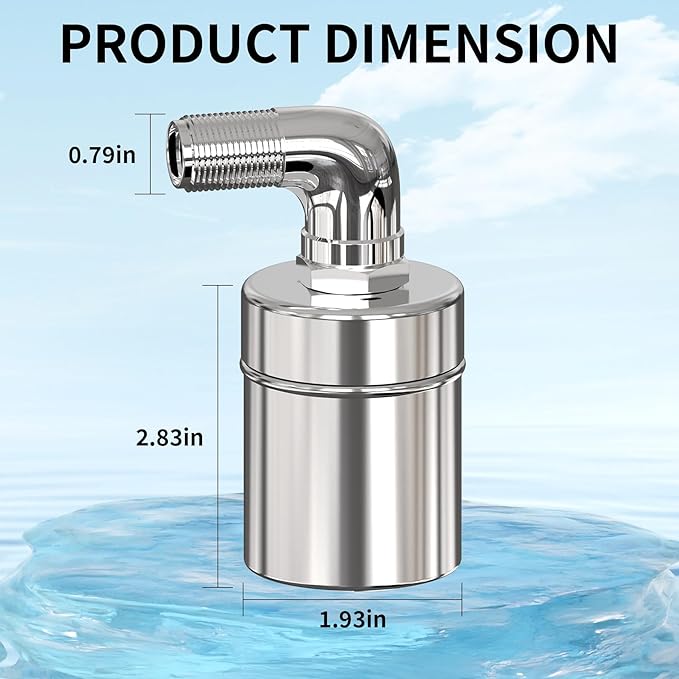 304 Stainless Steel Float Valve,Ball Valve Stainless Steel,1/2 to 3/4 Inch Automatic Water Level Control, Auto Fill Valve for Water Tanks,Livestock Troughs（Top/Side Entry）