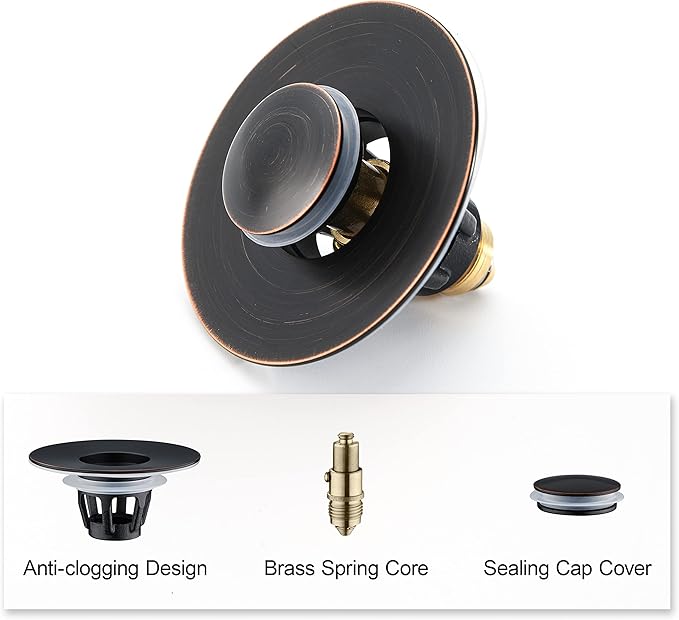 Universal Bathroom Sink Stopper - Bounce Wash Basin Drain Filter, Stainless Steel Pop Up Drain Stopper, 1.25" Bullet Core Sink Stopper, Sink Drain Plug with Anti-Clogging Strainer, Oil Rubbed Bronze