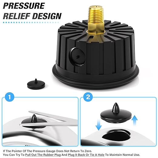 MEANLIN MEASURE 0~100Psi Stainless Steel 1/4" NPT 2.5" FACE DIAL,Liquid Filled Pressure Gauge, Center Back Mount (with Rubber Protective Sleeve), with 1/2" NPT and 3/8" NPT Hex Bushing