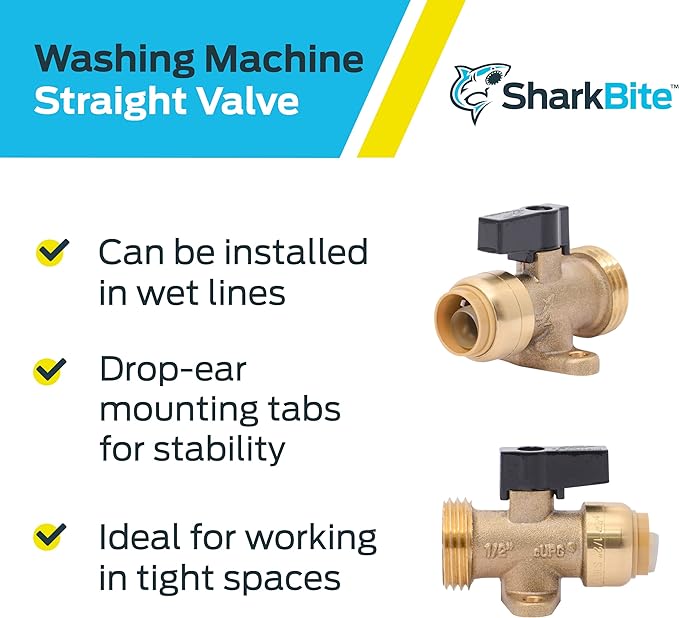 SharkBite 1/2 Inch x 3/4 Inch MHT Washing Machine Straight Valve, Push to Connect Brass Plumbing Fitting, PEX Pipe, Copper, CPVC, PE-RT, HDPE, 25559LF