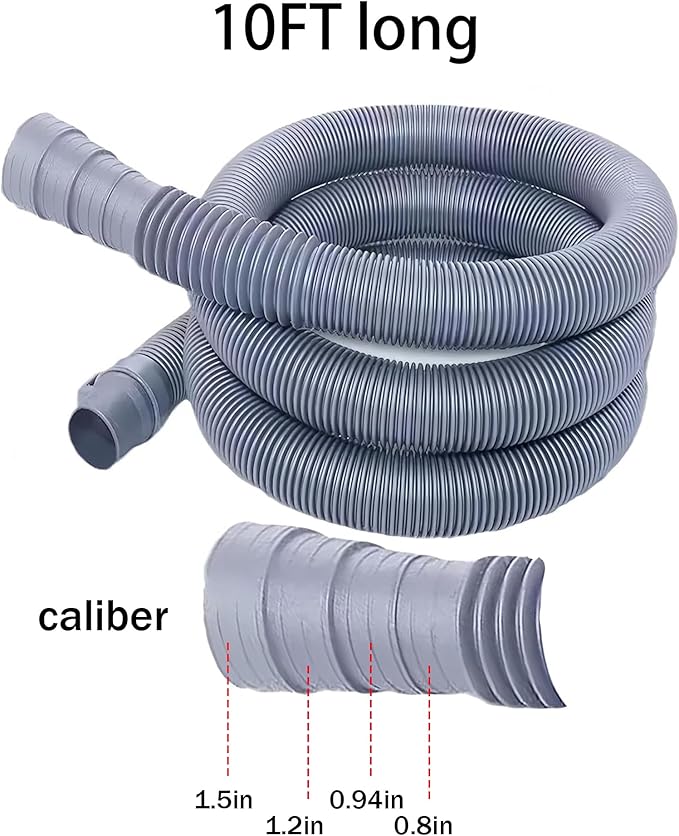 10FT Flexible Corrugated Washer Drain Hose Kit, Compatible with Various Brands of Washing Machine and Dishwasher Drain Hose Extension Kits - Includes 1 Adapter, 4 Clamps, 1 U-Bend Bracket